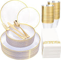 Rubtlamp 175 Pcs Plastic Dinnerware Set, Hammered Party Plates Include Dinner by Rubtlamp