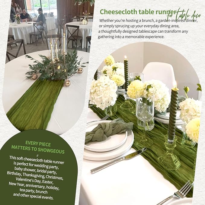 18 Pack Cheesecloth Table Runner 10FT Olive Green Table Runner Boho Gauze - Image 8