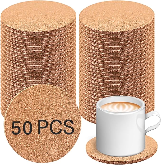 50 pcs Cork Coasters for Drinks, Bulk Blank Coasters DIY Crafts, Heat-Resistant by Anpuimult