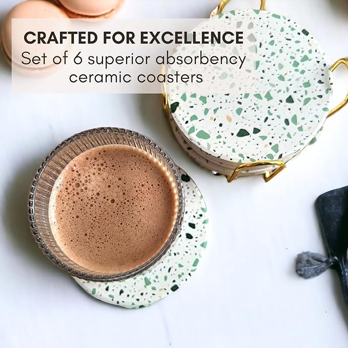 Terrazzo Coasters Set of 6, Colorful Boho Absorbent Ceramic Coasters | Speckled - Image 3