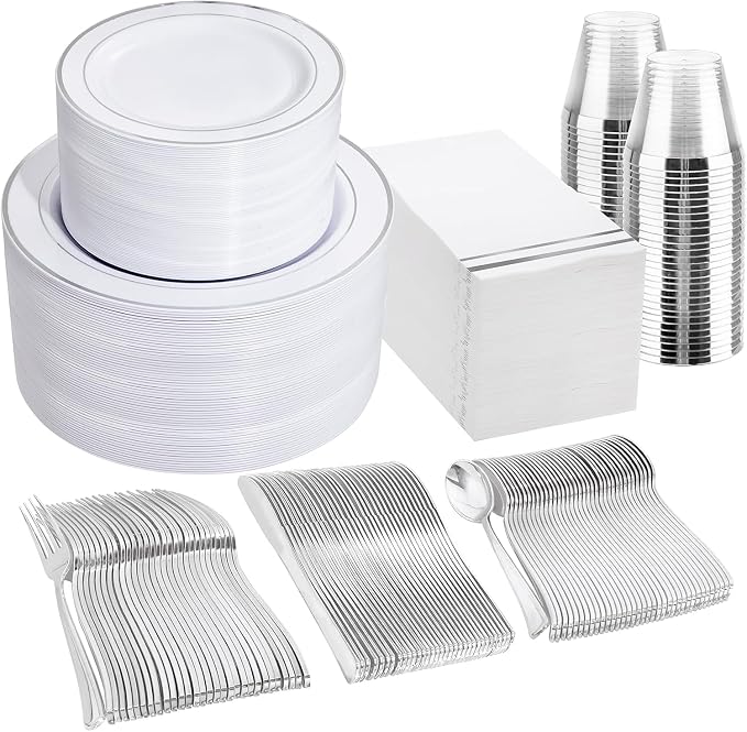 GATHER 700PCS Silver Plastic Plates 100 Guest by Gather