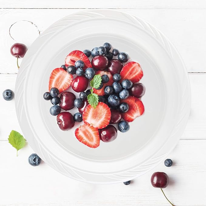 100 Count Disposable 10 Inch White Plastic Dinner Plates Extra Large - Image 5