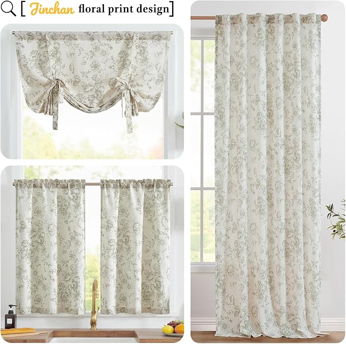 jinchan Green Floral Linen Table Runner 13 x 72 Inch Rustic | Nature-inspired - Image 9