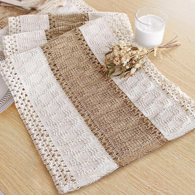 Boho Table Runner for Fall Home Decor 12x36 Farmhouse Woven Runner | 36 Inches by FEXIA