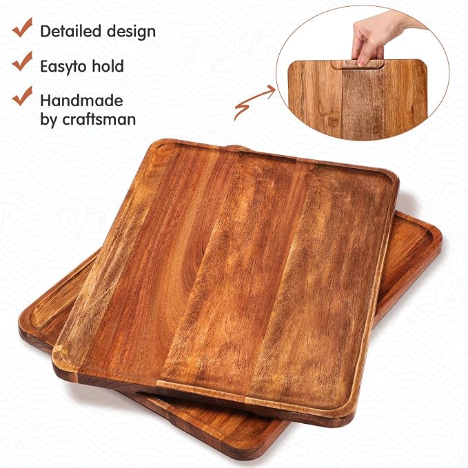Roowest 5 Pack Solid Acacia Wood Serving Trays - Image 3
