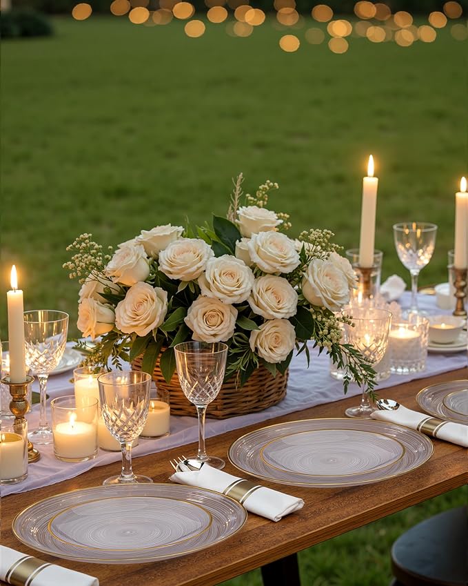 Morejoy 350PCS Clear Gold Plastic Plates - Image 4
