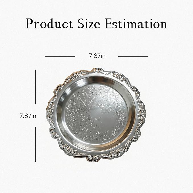 Round Silver Tray, Serving Platters, Vintage Metal Dessert Snack Platter - Image 2