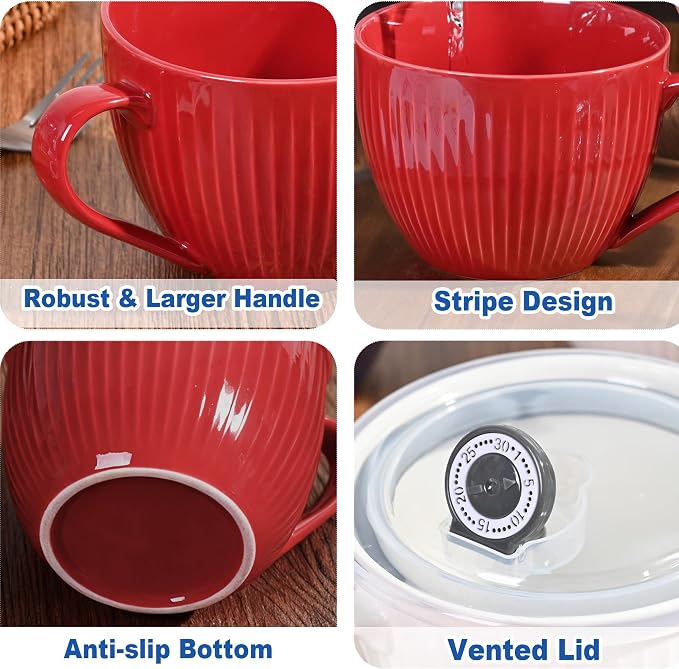 24oz Soup Mug with Handle & Lid, Microwave Soup Bowl/Cup, Burgundy Red | - Image 4