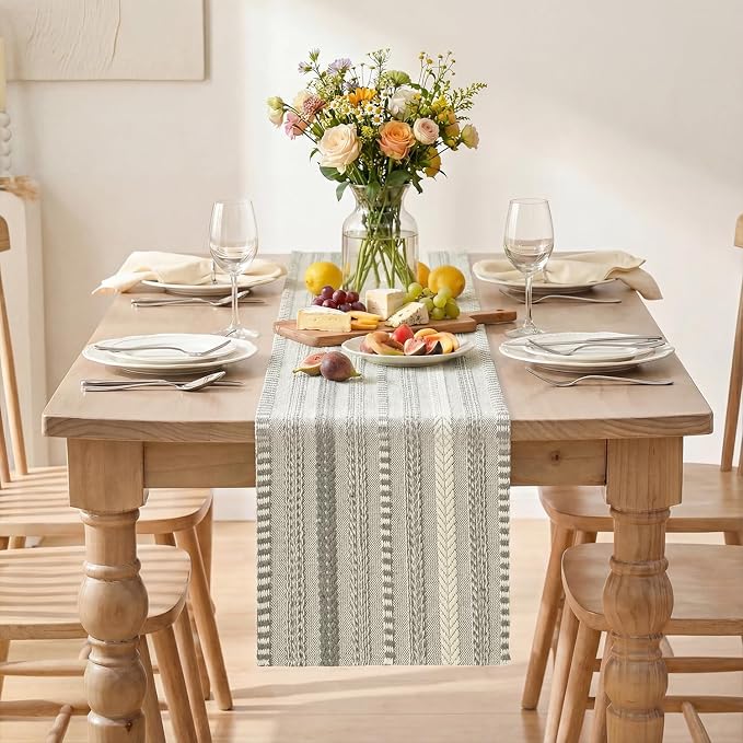 Artoid Mode Dark Grey Farmhouse Stripe Braided Table Runner 12x90 Inch | - Image 2