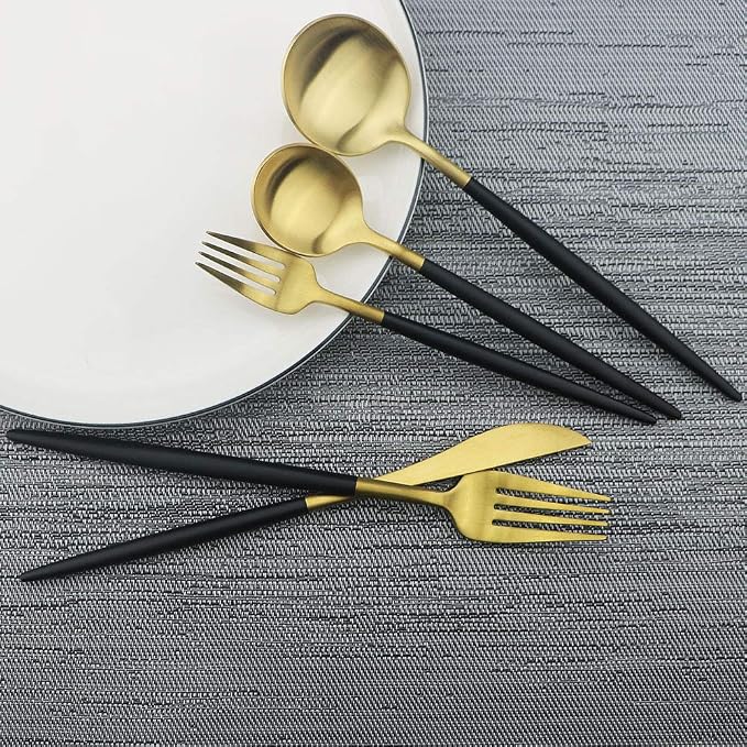 JASHII Luxury Black Gold Flatware, 5-piece Elegant Cute 18/10 Stainless Steel - Image 6