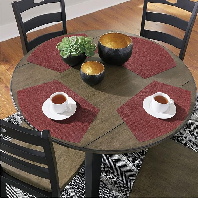 SHACOS Small Round Table Placemats Set of 4 Wedge Placemats Burgundy Red Heat - Image 5
