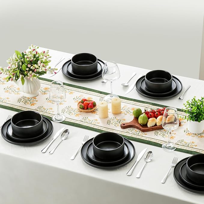 Ceramic Salad & Dessert Plates Set, 8 Inch, Modern Black | Stoneware, - Image 9
