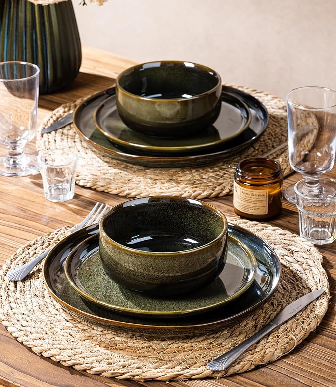 Ceramic Dinnerware Set for 8, 24-Piece Plates and Bowls Set | Handmade Reactive - Image 7