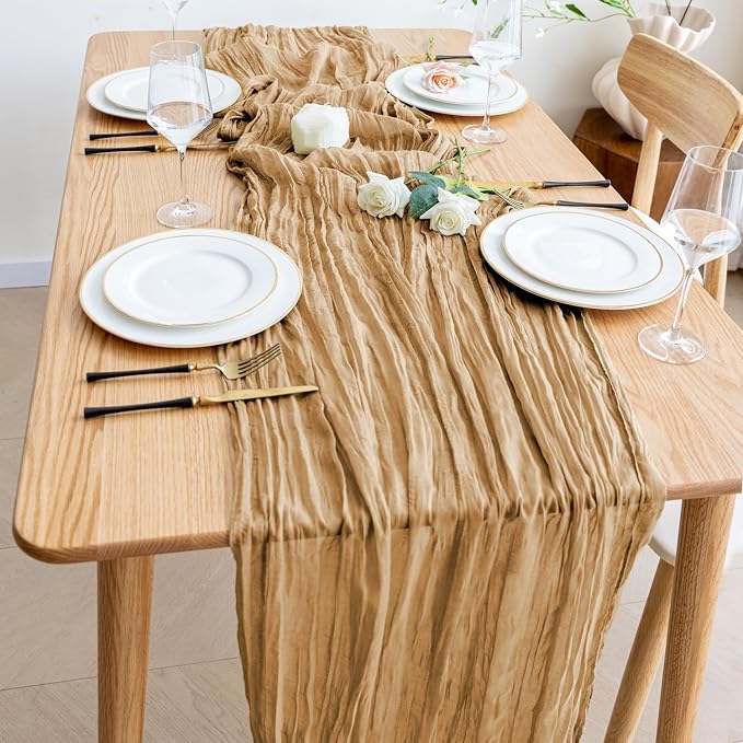 Cheesecloth Table Runner Khaki 10FT Boho Gauze Runner, 2 Pack | 120 Inch Cheese - Image 6