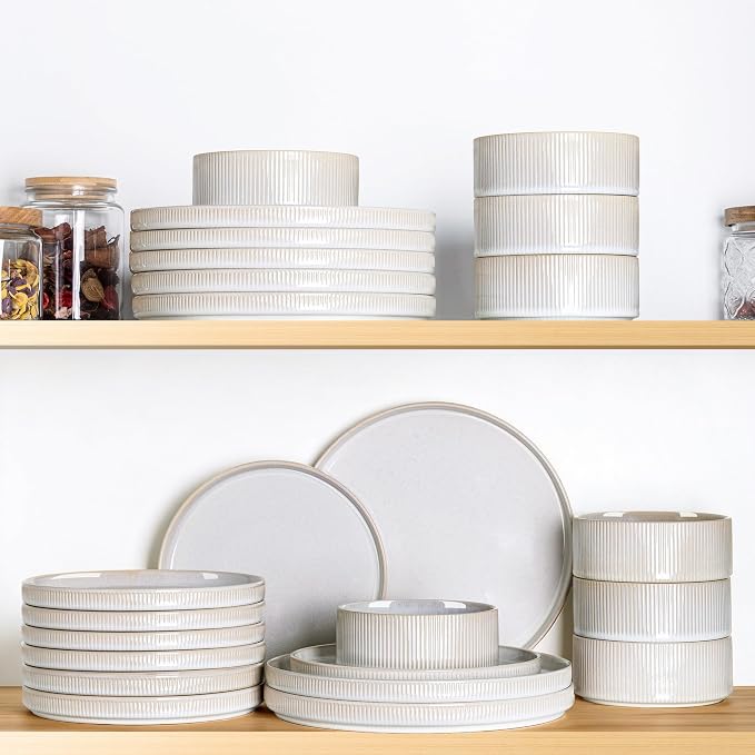 Ceramic Dinnerware Set for 8, 24-Piece Plates and Bowls Set | Lightweight - Image 6