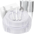 Nervure 175Pcs Silver Plastic Plates, Plastic Dinnerware Set by Nervure