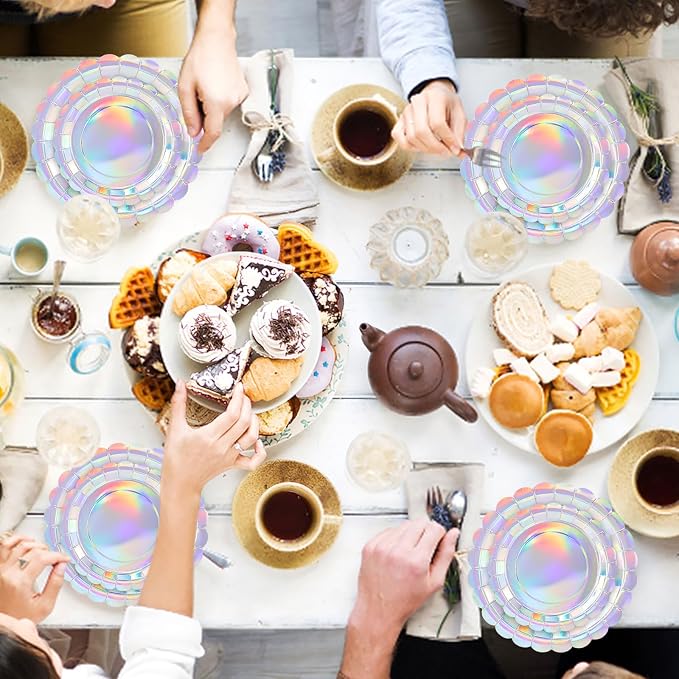 50 Pcs Iridescent Scalloped Paper Plates 25 × 7'' and 25 × 9'' Disposable - Image 5