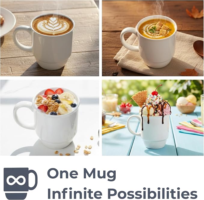 Stackable Porcelain Coffee Mug Set of 4 – 16oz Large Handle, Space-Saving - Image 6