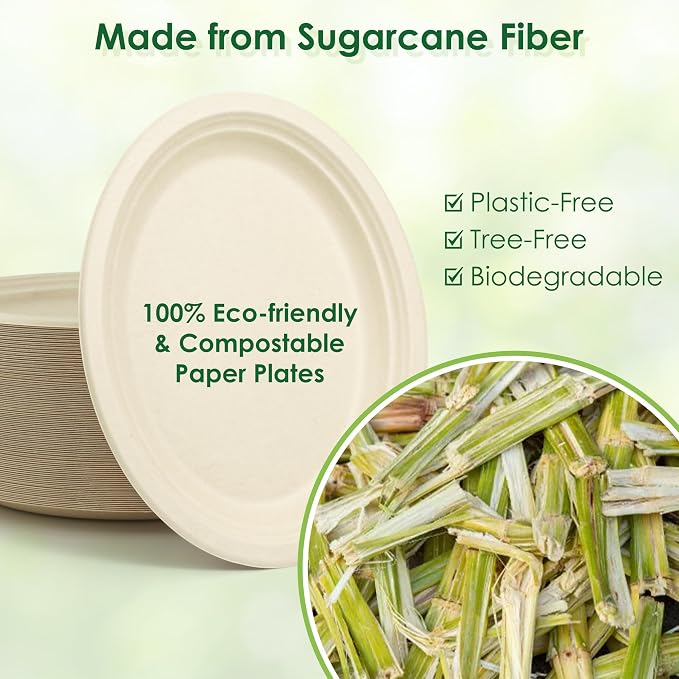 Compostable Oval Paper Plates, 12.5Inch 25Pack Disposable Heavy Duty Bagasse - Image 3