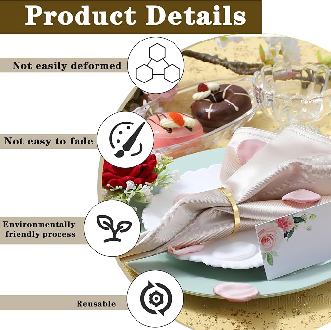 100Pcs Gold Napkin Rings Bulk, Elegant Gold Napkin Rings, Servilleteros para - Image 3