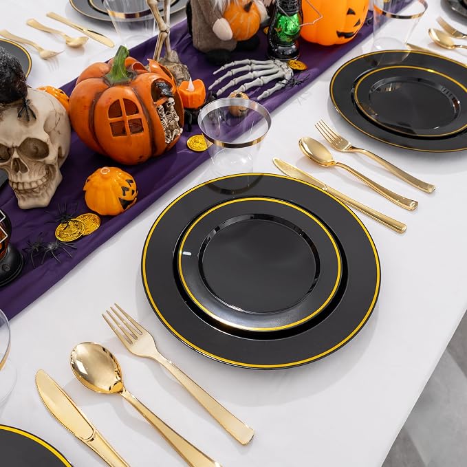 SUT 350-Piece Black and Gold Disposable Plates - Image 3