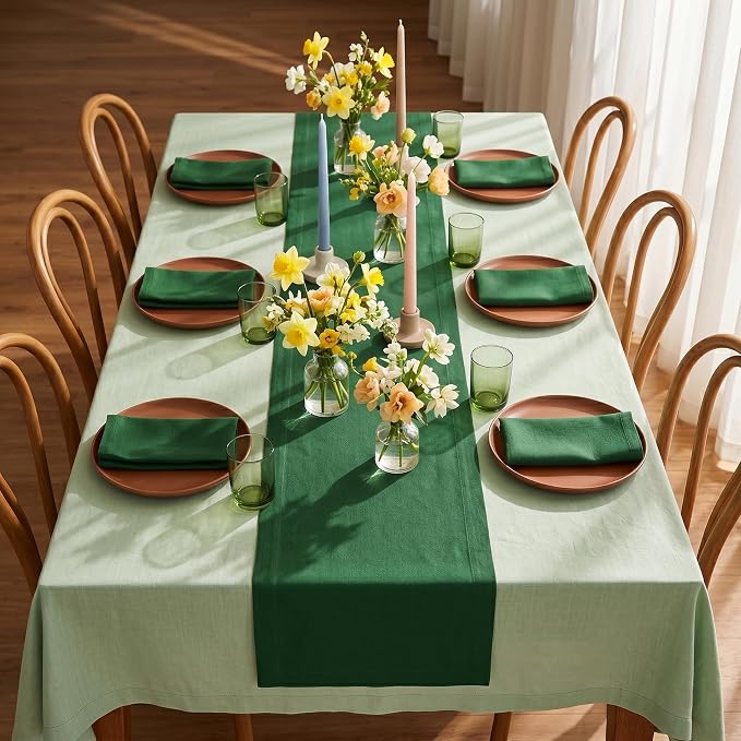 Solino Home 100% Pure Linen Table Runner Pine Green, Fete 14 x 108 in Long | - Image 2