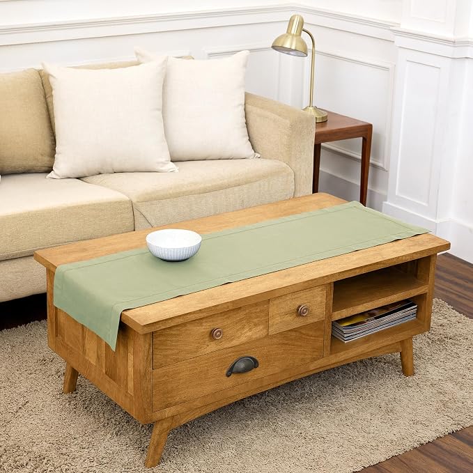 Solino Home Cotton Linen Table Runner Sage, Hemstitch Collection 14 x 60 in | by SolinoHome