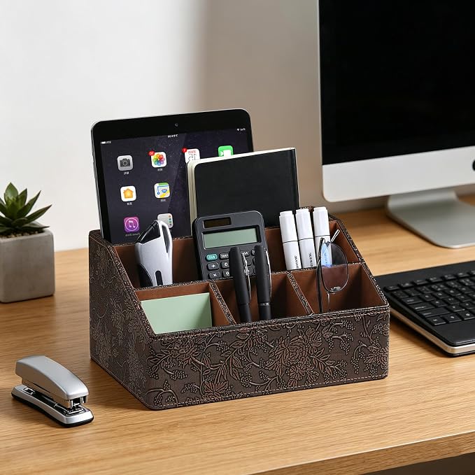 PU Leather Desktop Organizer, Home Luxury Remote Control Holder, Office Desk - Image 7