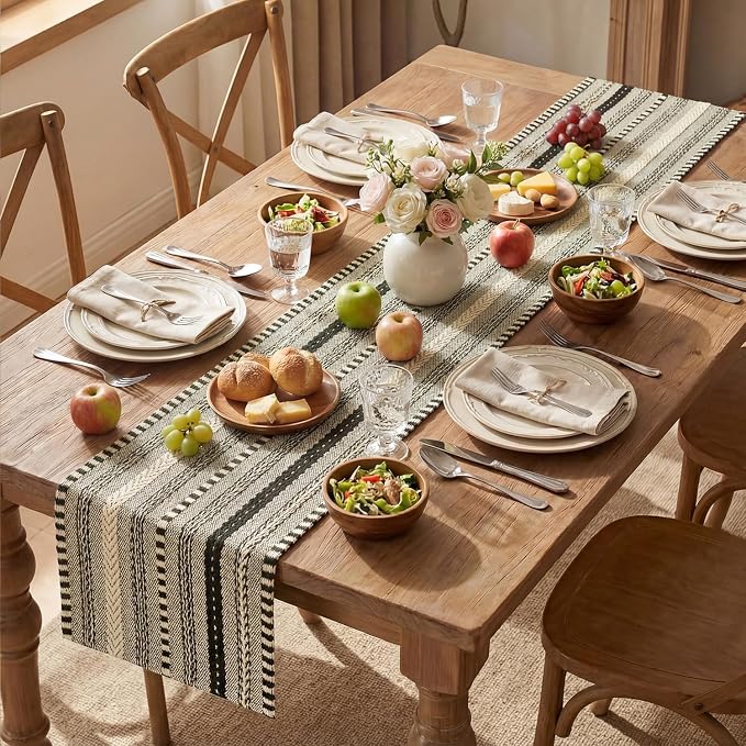 Artoid Mode Black Farmhouse Stripe Braided Table Runner 12x48 Inch | Holiday - Image 5