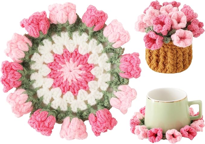 Crochet Flower Coasters, Handmade Bouquet Coasters by VaneOak