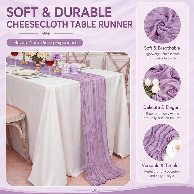 12 Pack Lavender Cheesecloth Table Runner 17x108 Inch Boho Rustic Semi Sheer - Image 4