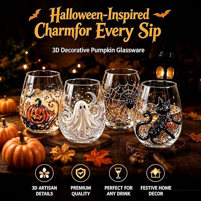 3D Halloween Artisan Glassware Collection, Gothic Halloween Glass Cups - Image 2