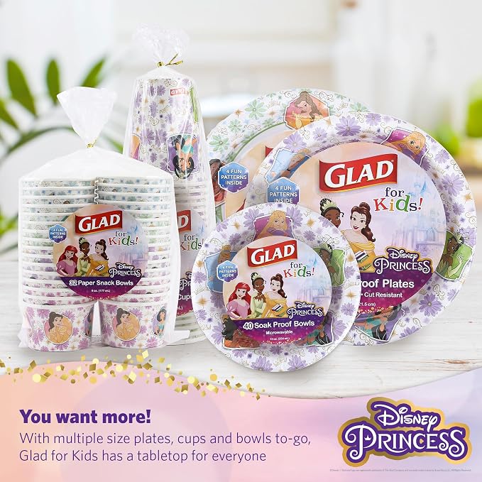 Glad for Kids Disney Princess Kids Disposable Bowls, 12 Oz, 40 Ct | Sturdy - Image 6