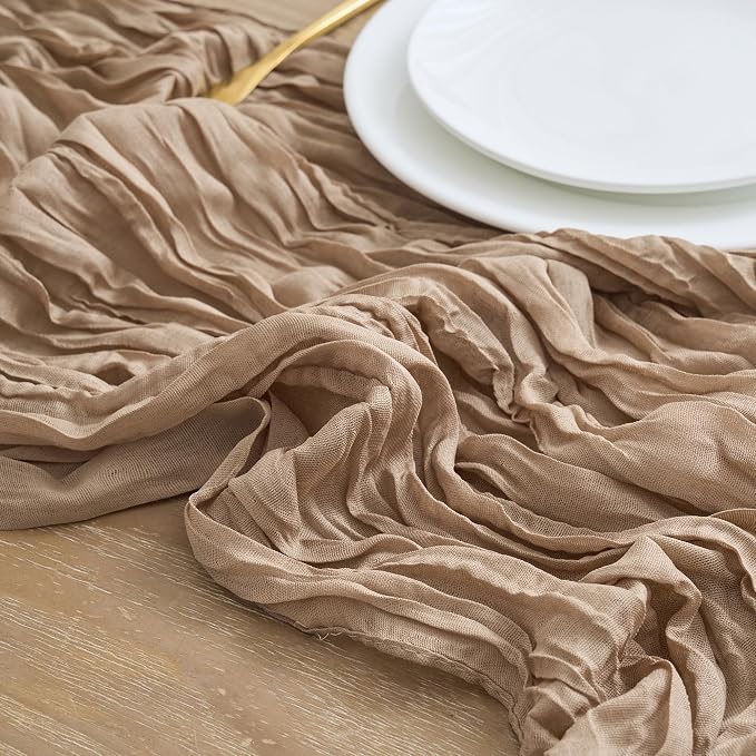 Asee'm Nude Brown Cheesecloth Table Runner Summer Boho Rustic Gauze 10FT | Fall - Image 4