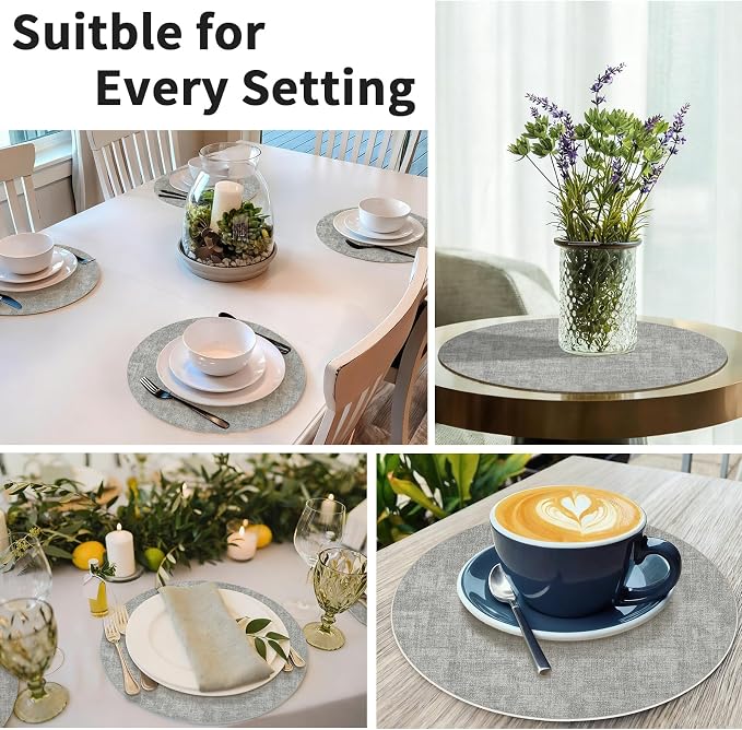 Maxpearl Faux Leather Round Placemats Set of 6, 13.8 inch, Heat Resistant - Image 9