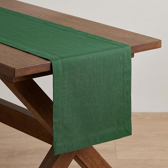 Solino Home 100% Pure Linen Table Runner Pine Green Long, Fete 14 x 90 in | - Image 3