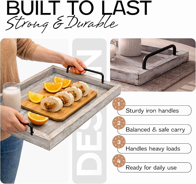 Besti Rustic Vintage Food Serving Trays | Nesting Wooden Board - Image 3