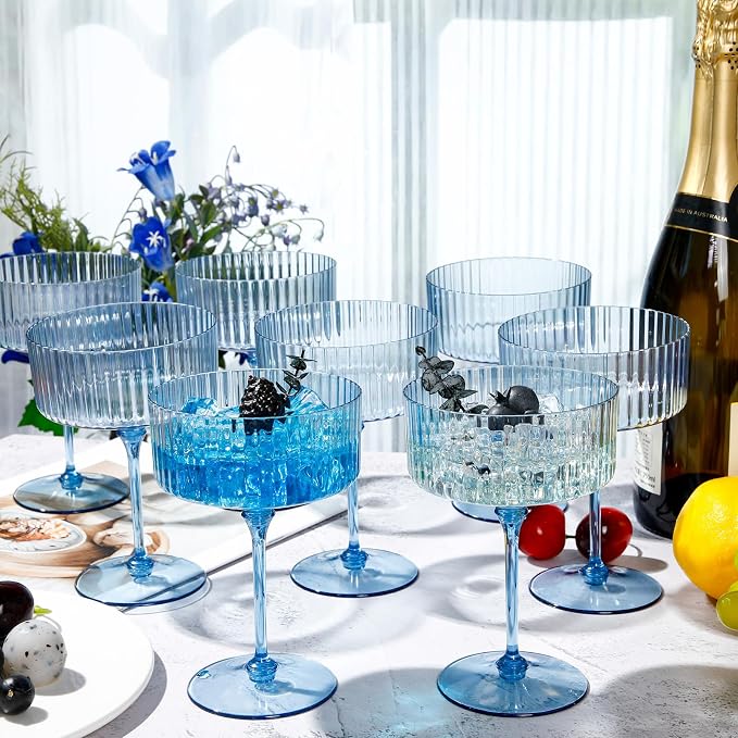 Jingmore 12 Pcs Ribbed Martini Glasses 10 oz Disposable Plastic Vintage Ribbed - Image 5
