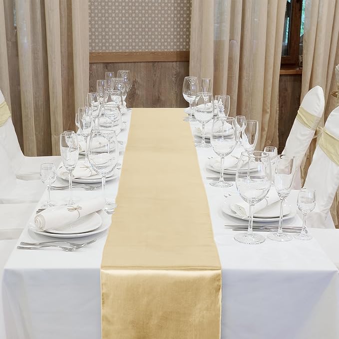 Aneco 16 Pack Satin Table Runner 12 x 108 Inch Champagne Long Wedding Satin - Image 4