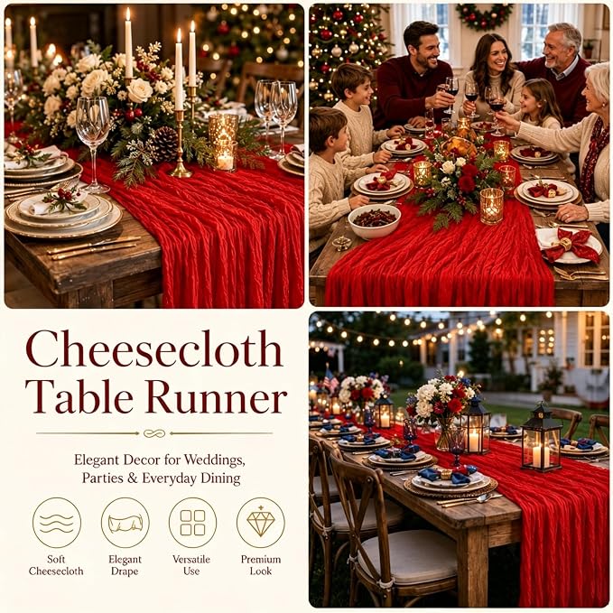 10 Pack Red Cheesecloth Table Runner 22 x 120 Inch Long Gauze Table Runner | - Image 6