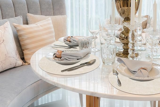 Round Faux Leather Placemat and Coaster 6 Packs, Washable Heat Resistant Dining - Image 8
