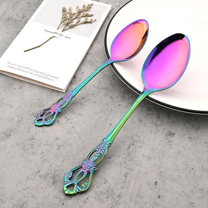 8-Piece Luxury Royal Silverware Set, 18/10 Stainless Steel Rainbow Flatware Set - Image 8