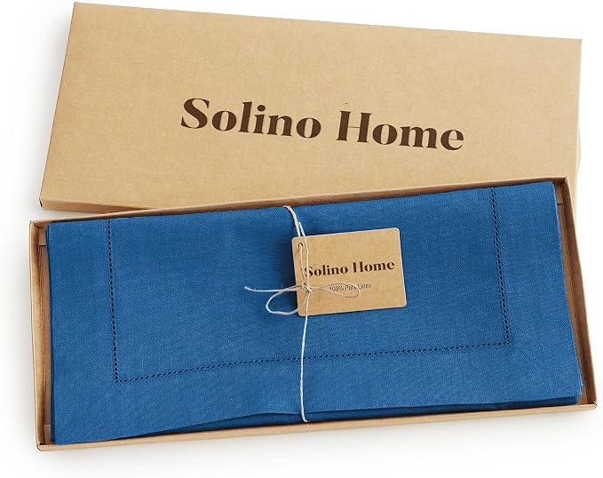 Solino Home 100% Pure Linen Table Runner Indigo Blue Hemstitch, 14 x 132 in | - Image 5