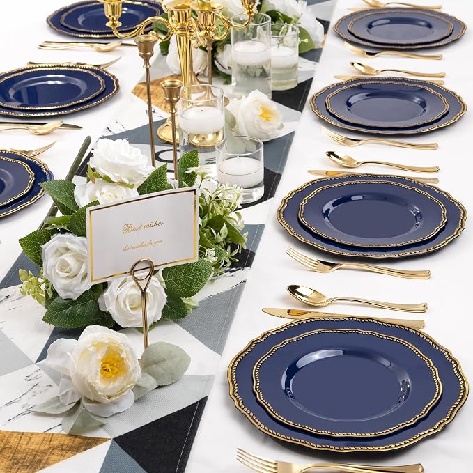 60 Pcs Blue Gold Dessert Plates - Image 5