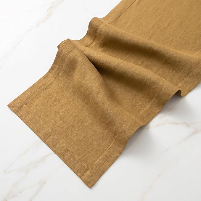 Solino Home 100% Pure Linen Table Runner Caramel Woven, Fete 14 x 48 in | Table - Image 4