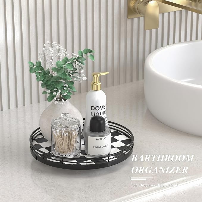 AMH 10-Inch Black and White Checkerboard Lazy Susan - Image 3