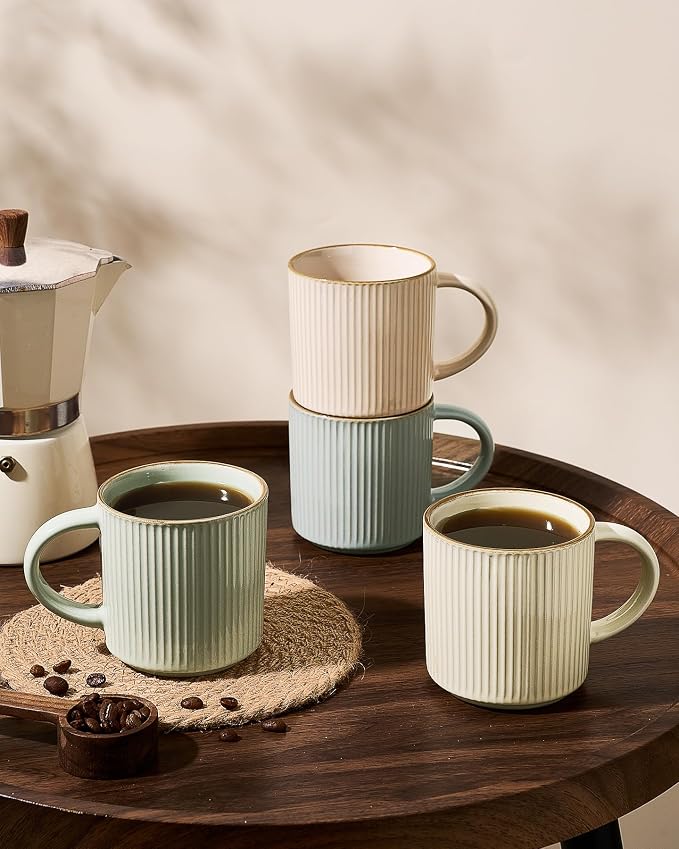 ffamiware Star Coffee Mug Set for 4, Handcrafted 12 oz Ceramic Stoneware Mugs - Image 3