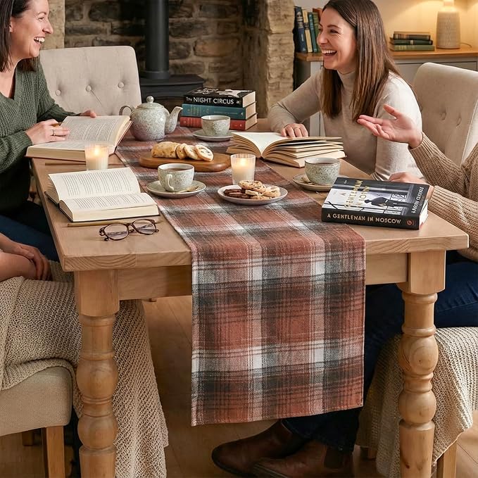 Artoid Mode Caramel Brown Farmhouse Plaid Fall Table Runner 13x90 Inch | - Image 3