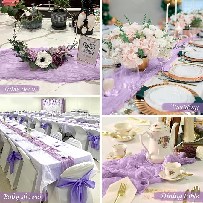 Lilac Purple Cheese Cloth Table Runner 35x120 Inch Boho Romantic 10ft Lavender - Image 9