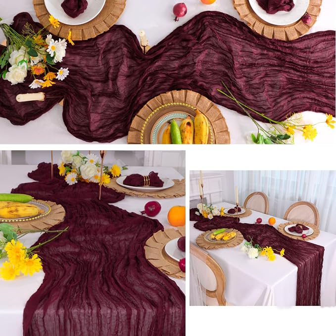 Snowkingdom Burgundy Red Easter Spring Table Runner, 10 Ft Cheesecloth Gauze - Image 3